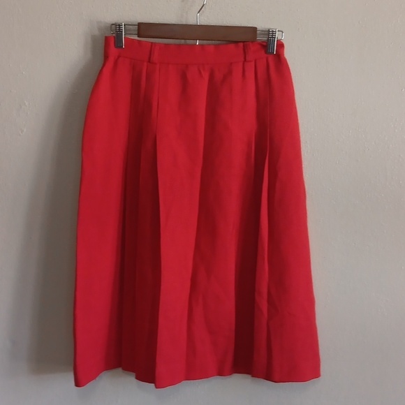 60s Skirt, Red Midi Vintage High Waist Pinup - Picture 2 of 10